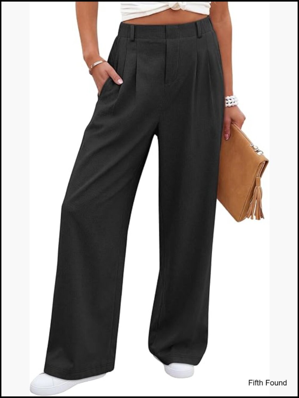 Wide Leg Pull on Palazzo Pants Waffle Knit Stretchy High Rise Work Trousers